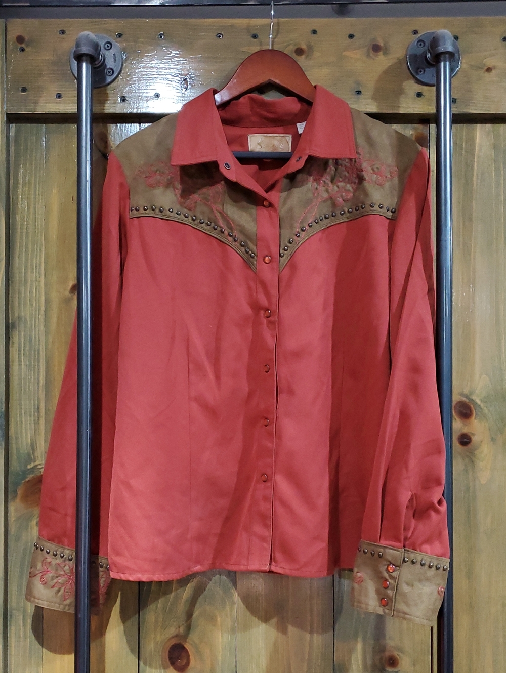 Scully Rust Red Button-Front Western Shirt Brown Yoke Snap Button Western Cow
